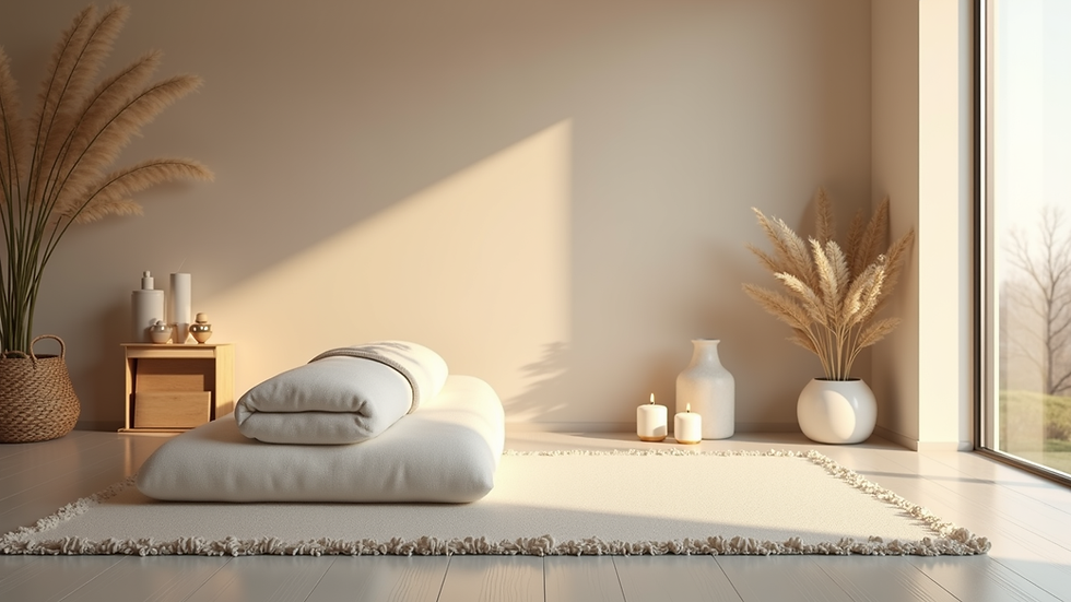 Eye-level view of a serene wellness space with calming decor