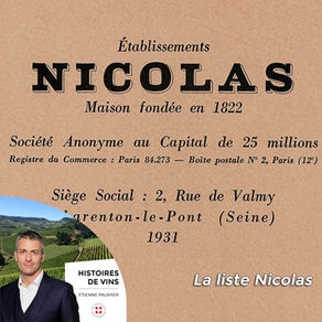 Couverture d'une vieille liste de vins fins Nicolas