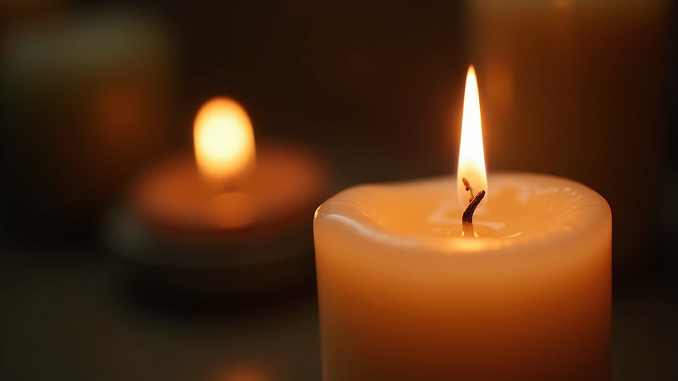 Close-up view of a lit natural candle with soft glowing flame