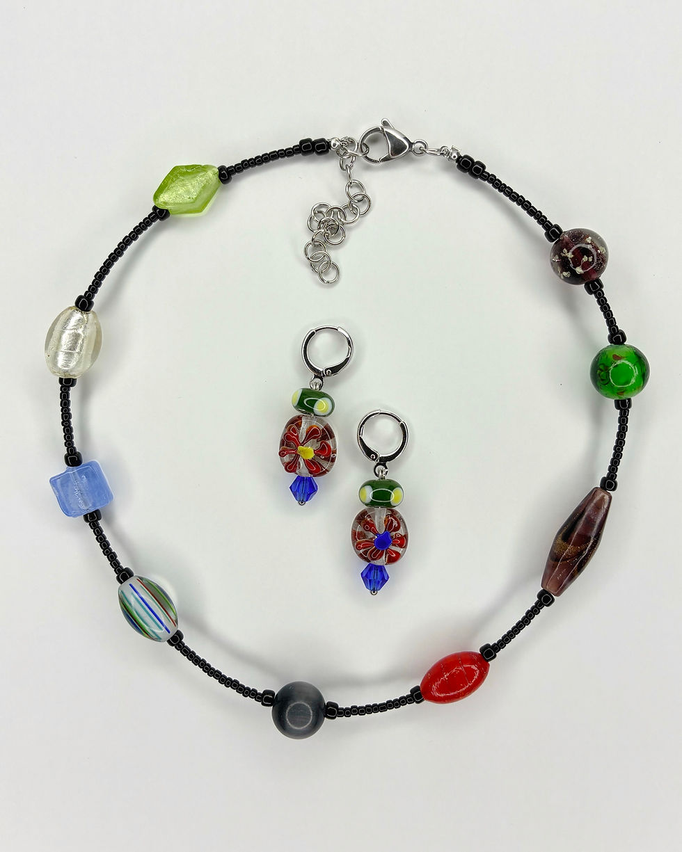 Thumbnail: Lampwork glass mix minimalist necklace 