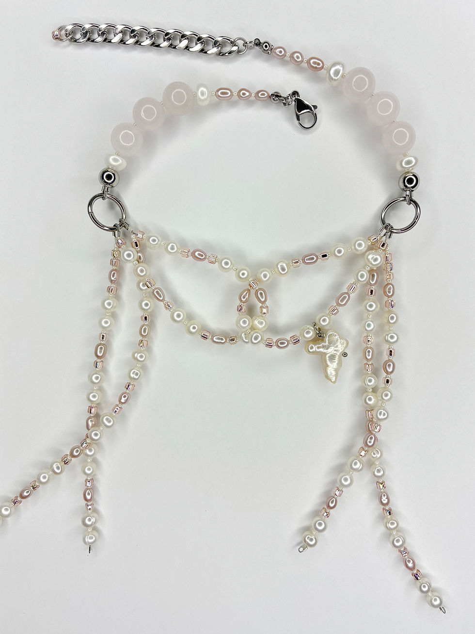 Thumbnail: Cascadas necklace in Champagne / Rose Quartz