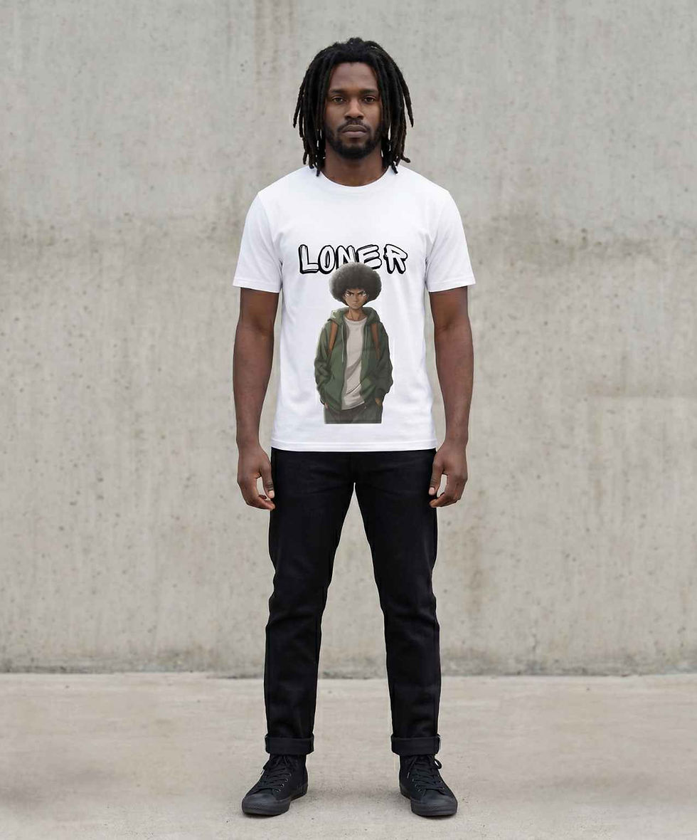 a black man with dreads wearing afro anime streetwear