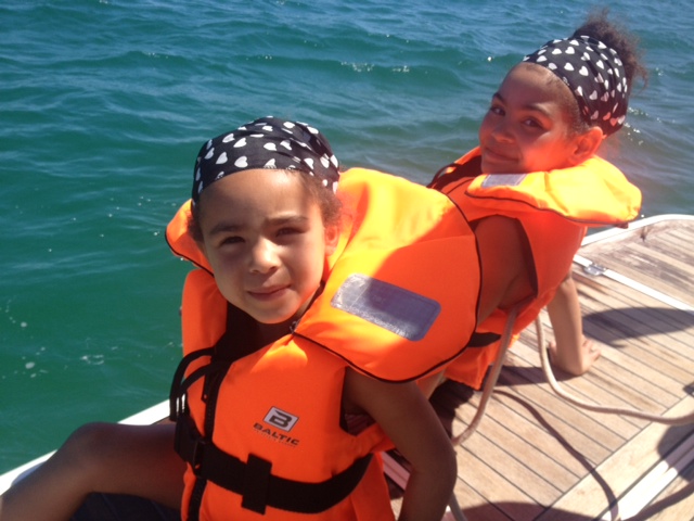 girls on swim platform