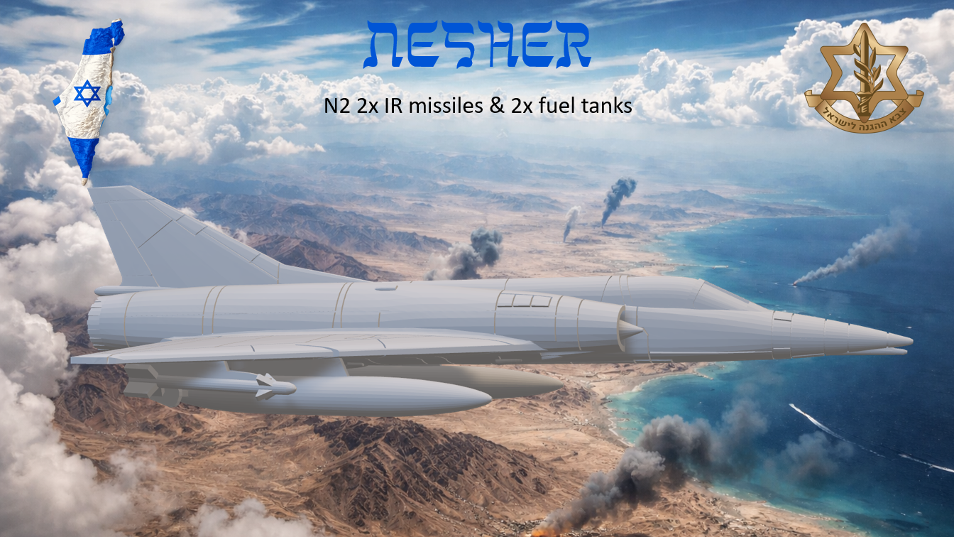 Nesher with fuel tanks Shafrir missiles