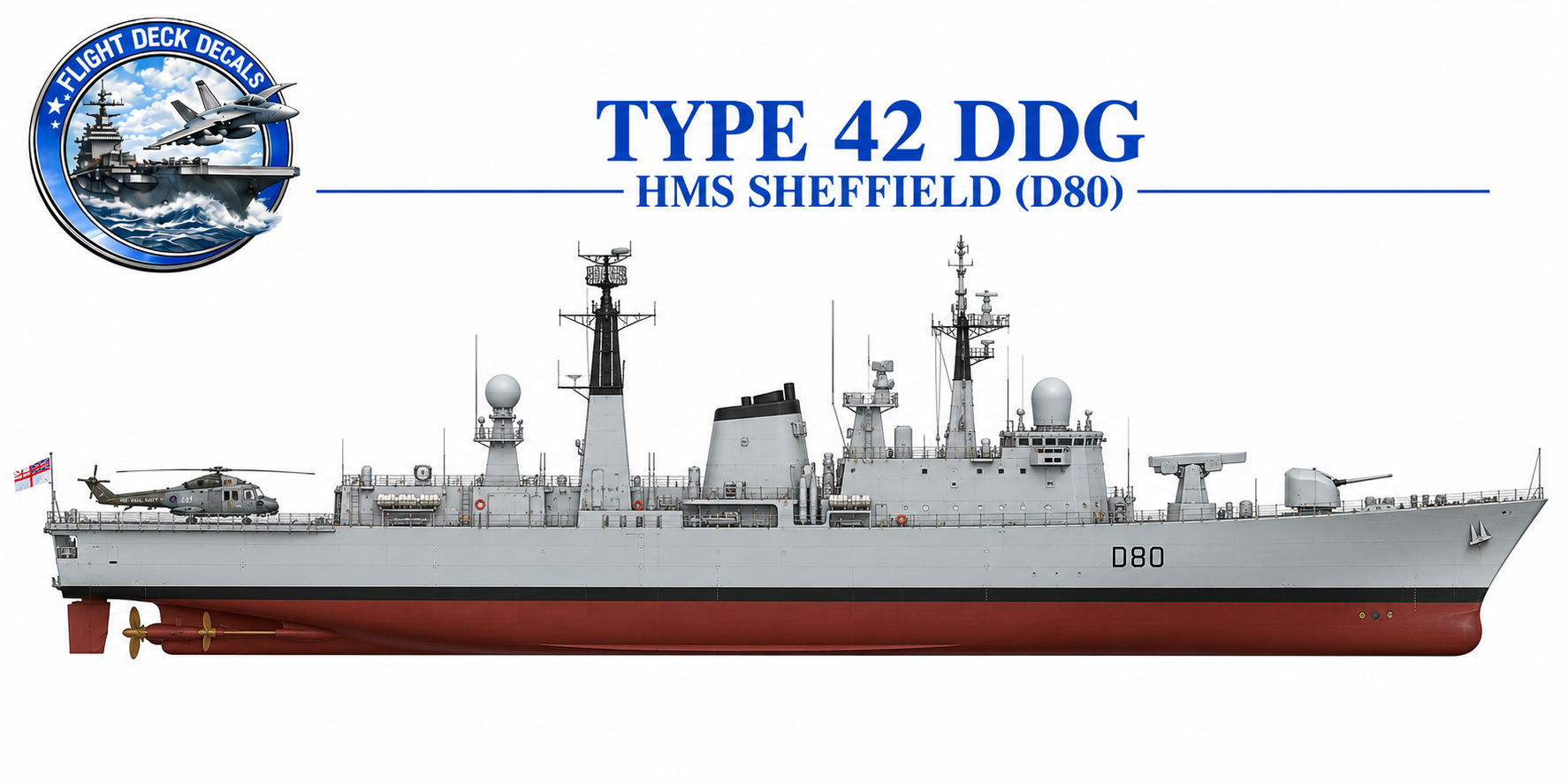 Royal Navy Type 42 Sheffield Class destroyer ship profile reference