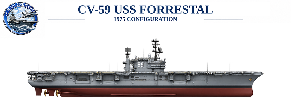 USS Forrestal CV-59 aircraft carrier profile in 1975 configuration for 1:3000 naval model decals