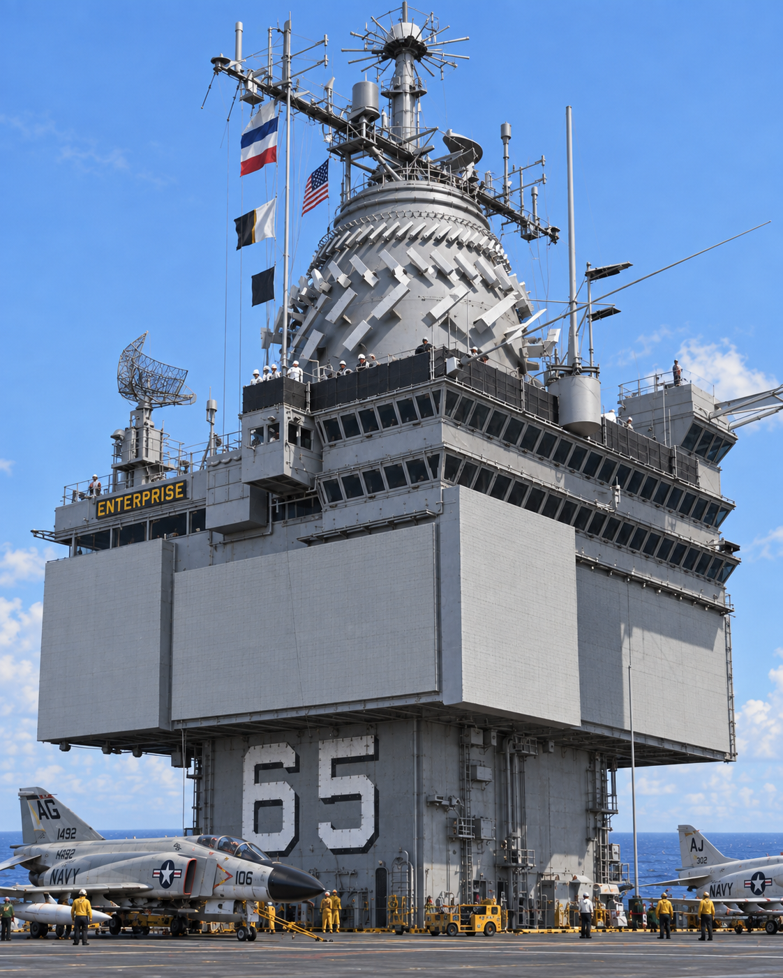 Cold War USN aircraft carrier island number 65 reference