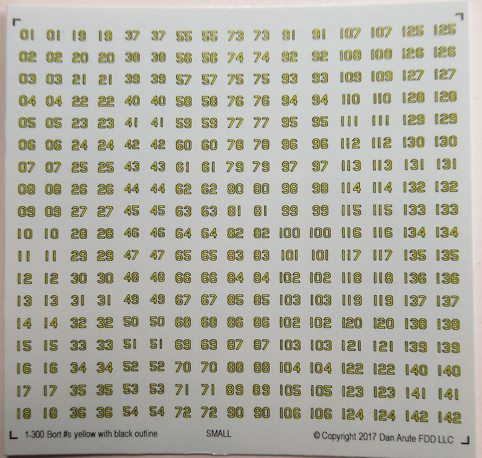 Thumbnail: 1-300 BORT Numbers (Small) Yellow with Black Outline