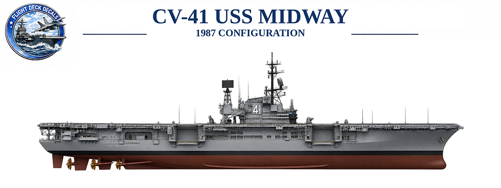 USS Midway CV-41 aircraft carrier profile in 1987 configuration for 1:3000 naval model decals