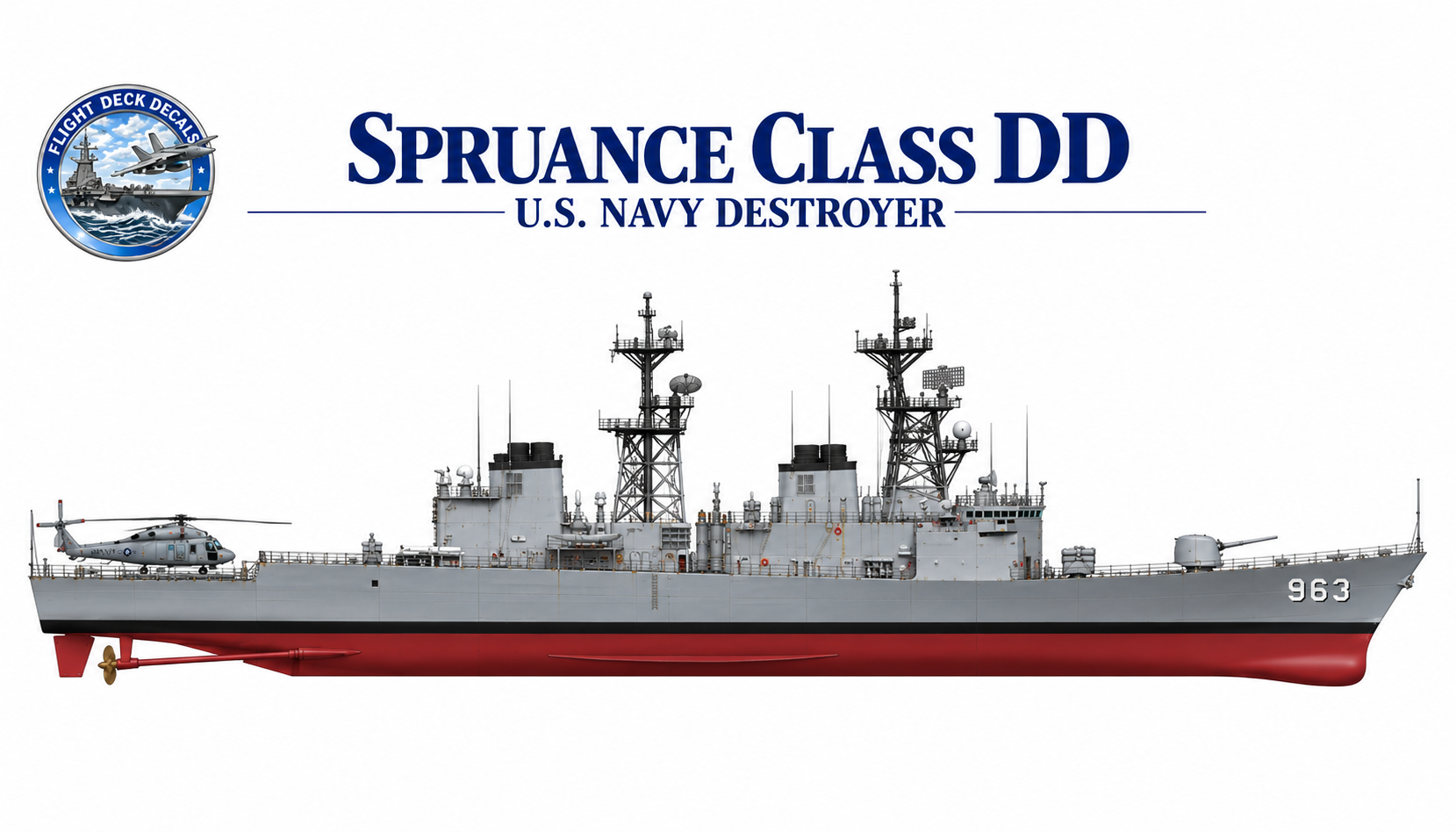 USS Spruance Class DD 1-2400 scale deck decal