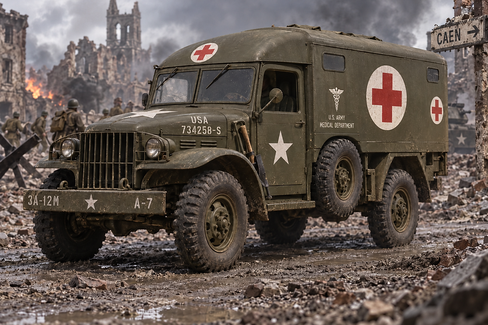 Red Cross vehicle symbols - round 6mm armor decals on a WWII ambulance — 1-300 scale