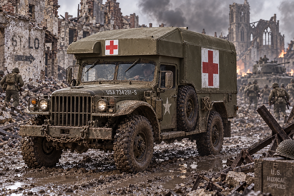 Red Cross vehicle symbols - square 6mm armor decals on a WWII ambulance — 1-300 scale