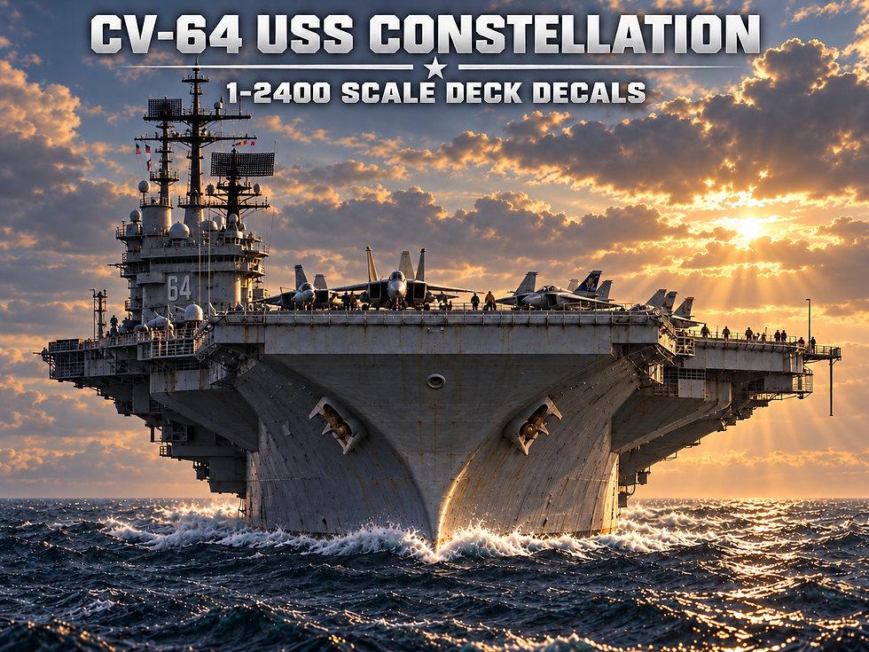 USS Constellation CV-64 aircraft carrier at sea with aircraft on deck, pictured for 1-2400 scale deck decals