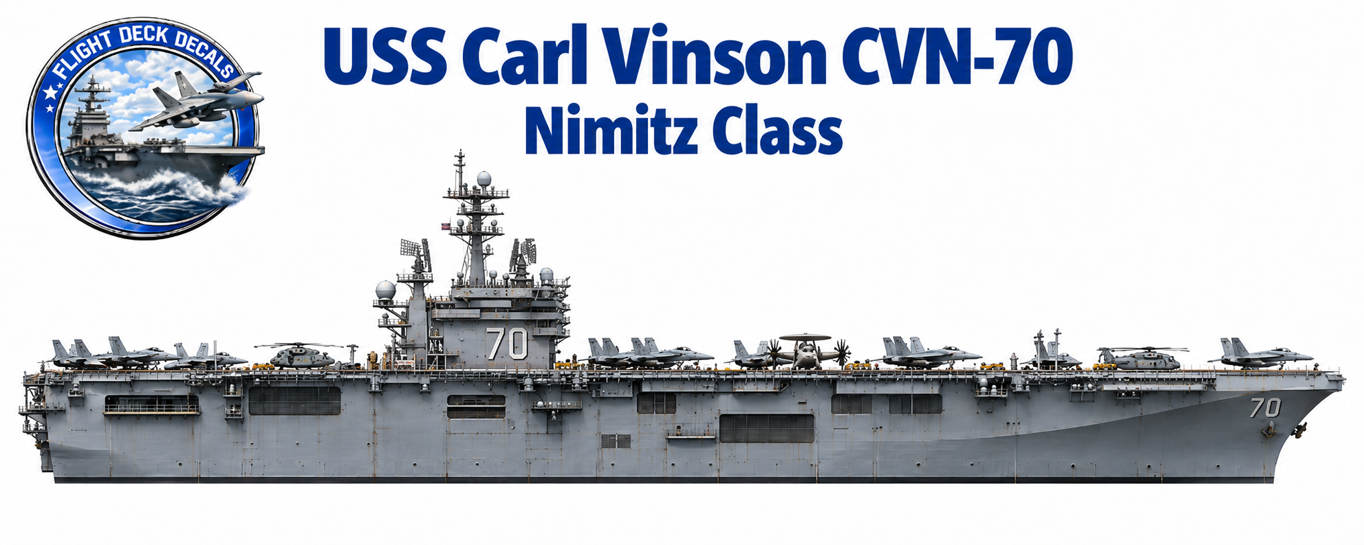 1:3000 USS Carl Vinson CVN-70 Nimitz-class aircraft carrier decal set with ship profile.