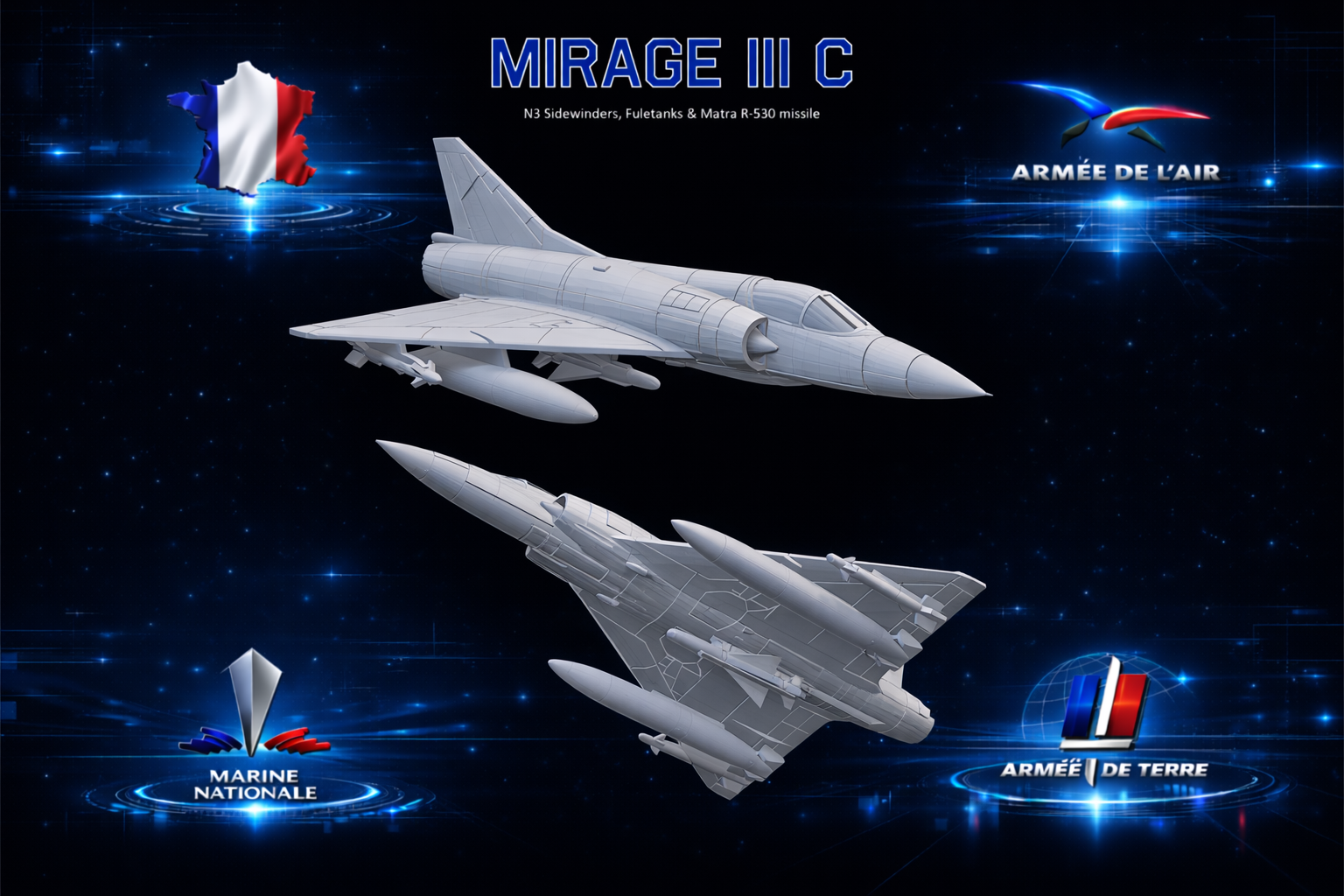 Mirage III-C with Sidewinders, fuel tanks & Matra missile