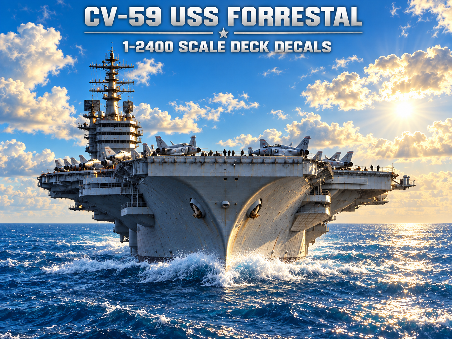 USS Forrestal CV-59 aircraft carrier product artwork at sea