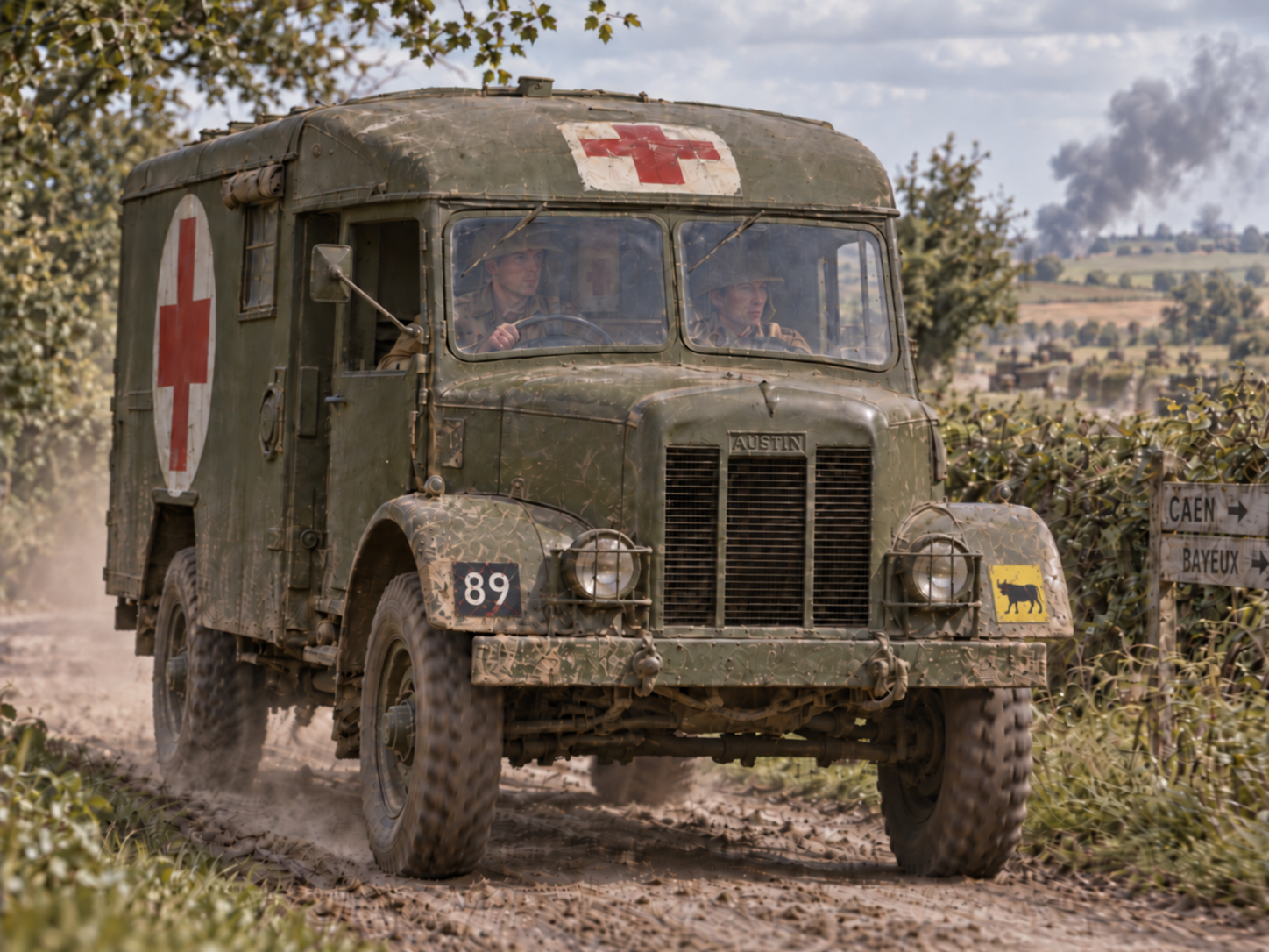 British Austin K2/Y ambulance illustrating 1-300 scale British Armoured Division Europe support unit plate decals