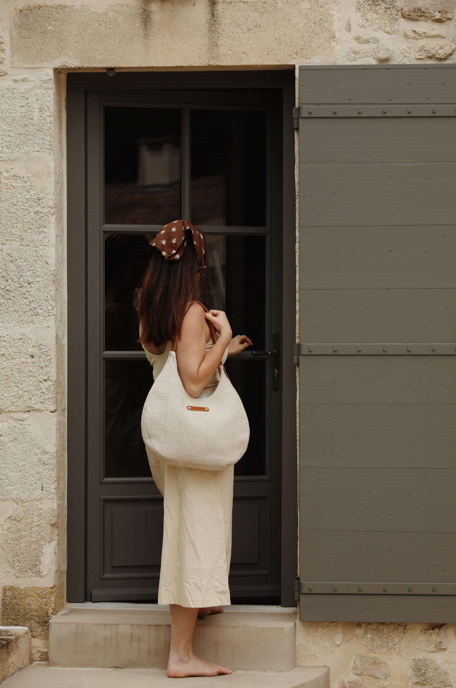 Sac Hobo Adèla - Prince de Galle Ecru