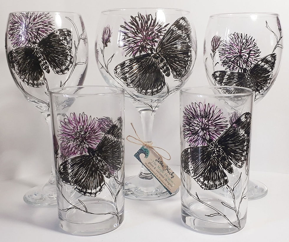 Pen & Ink Butterfly Thistle Glasses from