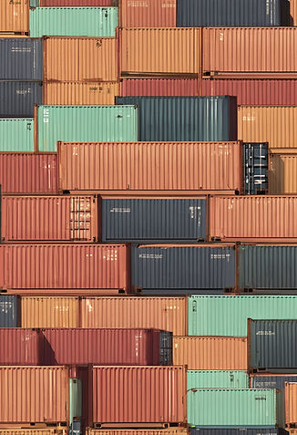containers in a ship, not warm colors, minimalist and with cold colors, for a logistic com