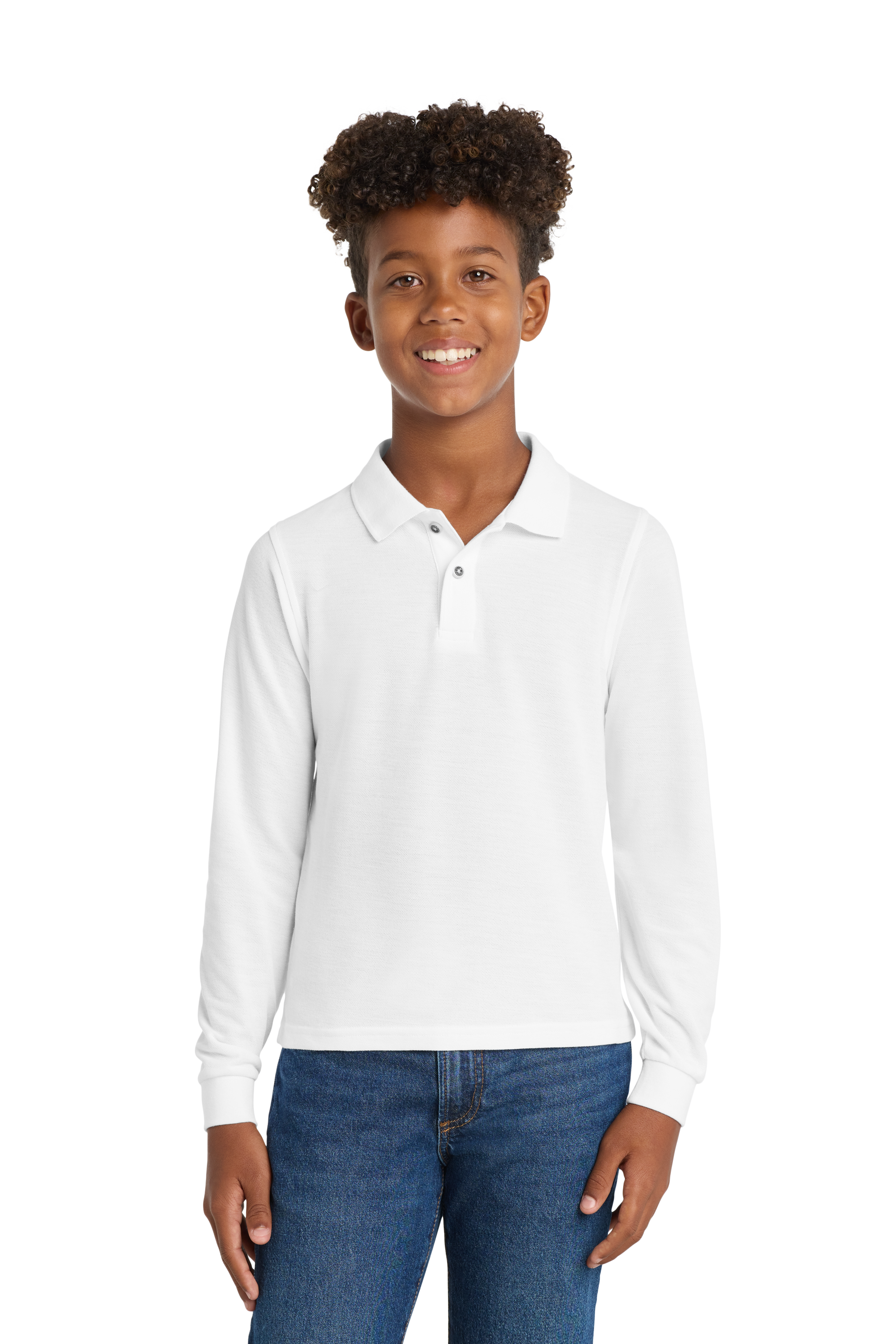 Youth White Polo Long Sleeve With Al Arqam Logo