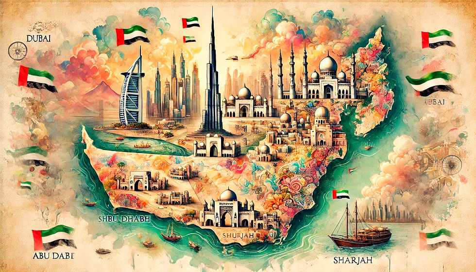 Mappa immaginifica degli Emirati Arabi Uniti - Immagine IA