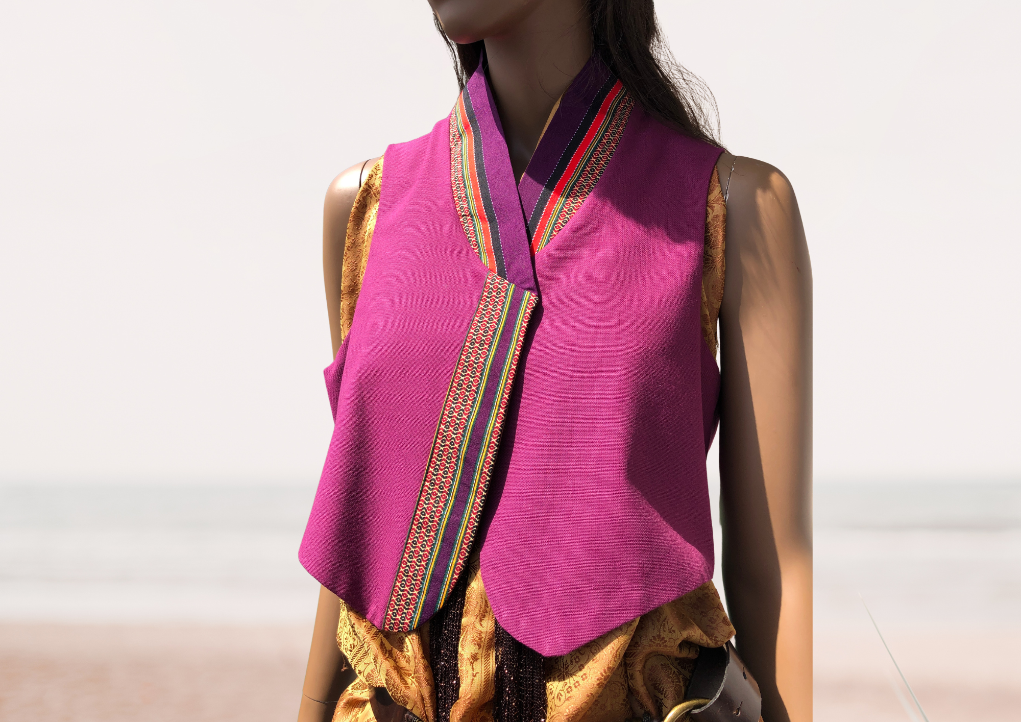 Gilet bohème sans manche col cygne T/M NUCCIA