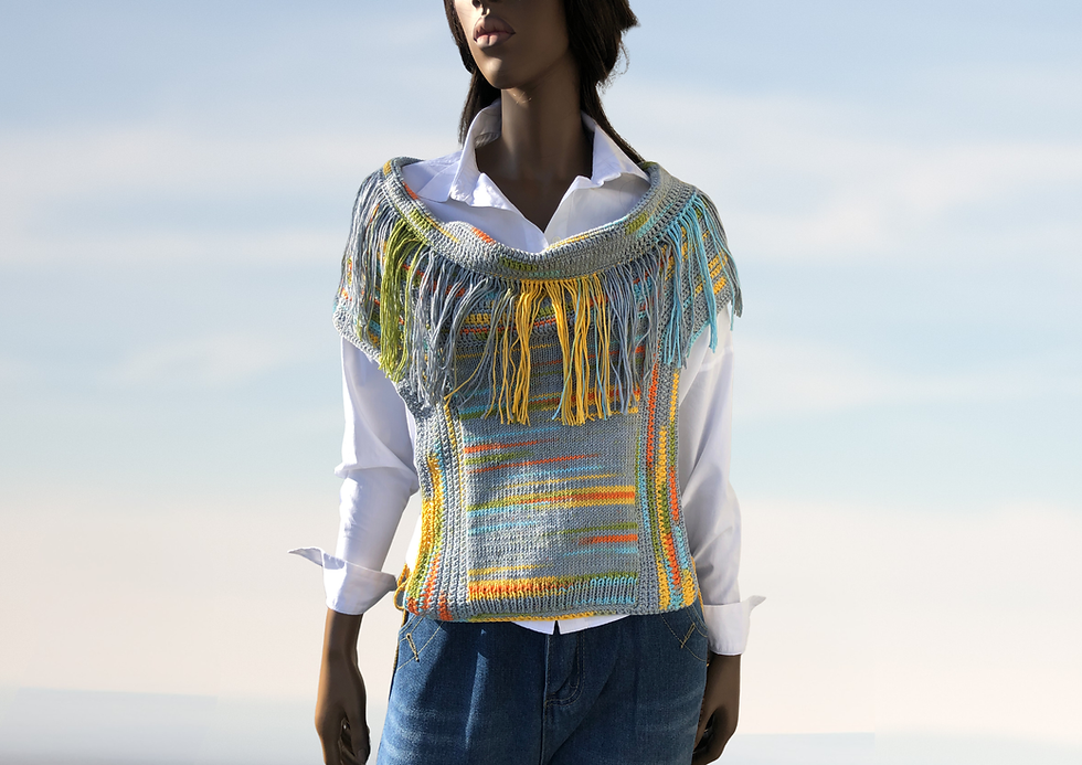 Miniature : Pull plastron fait main en tricot et crochet T/S ENIMIA