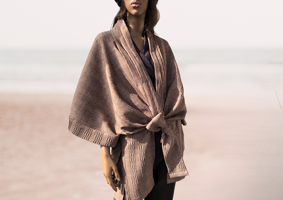 Miniature : Chemise kimono taupe aux plis fantaisie marron glacé chiné YUNAA