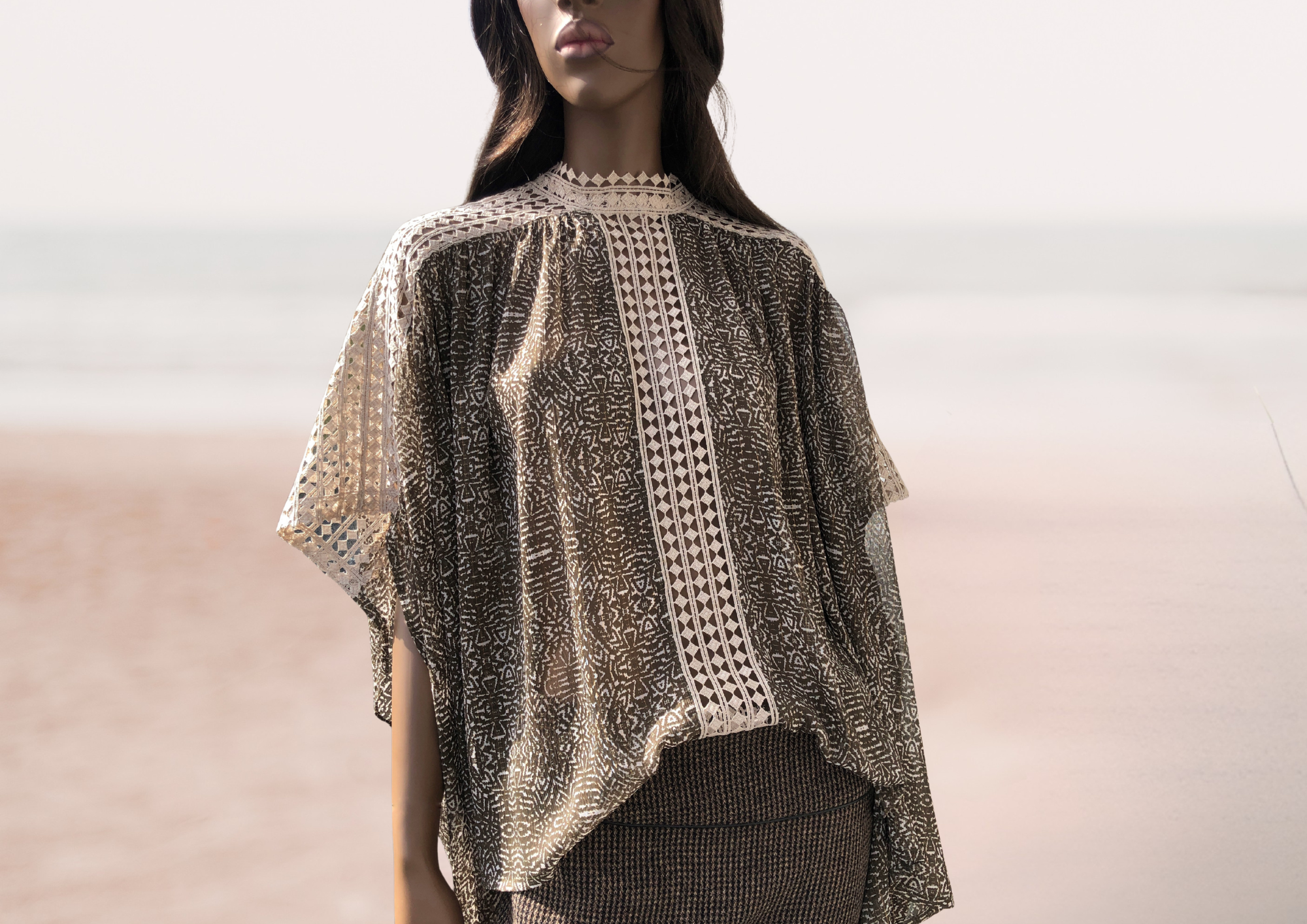Tunique blouse en mousseline et dentelle LUCANA