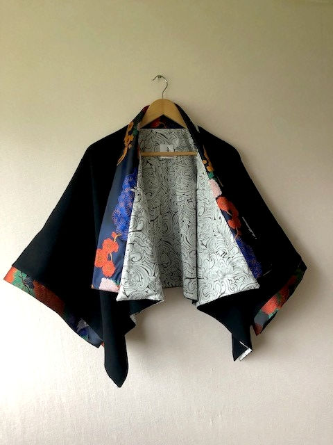 Miniature : Veste kimono noir grue HANA