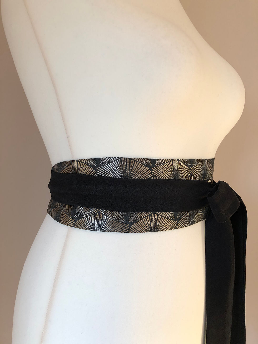 Miniature : Ceinture obi tissu jacquard feuilles bronze acier noir KEYA