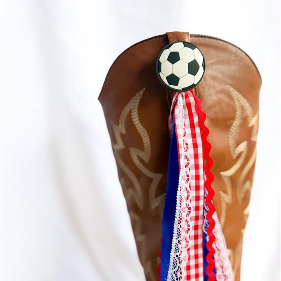 Soccer Ball Boot Buttons with ribbon for cowboy boots