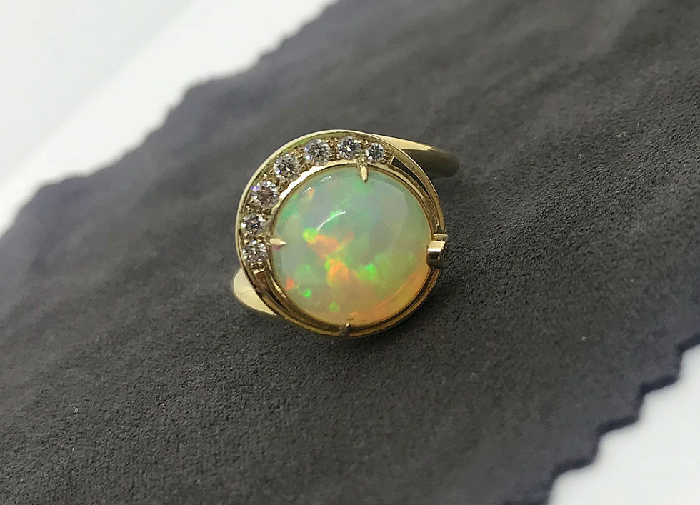 Thumbnail: Ethiopian Opal Ring - 14k Yellow Gold w/ Diamond accent stones