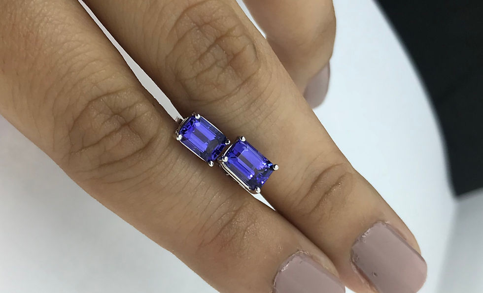 Thumbnail: Tanzanite Earrings - Blue-Purple Color - Emerald shape- set in 14k White Gold
