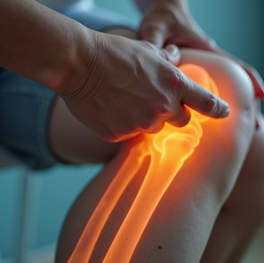 Practitioner gently manipulating a knee joint to improve mobility