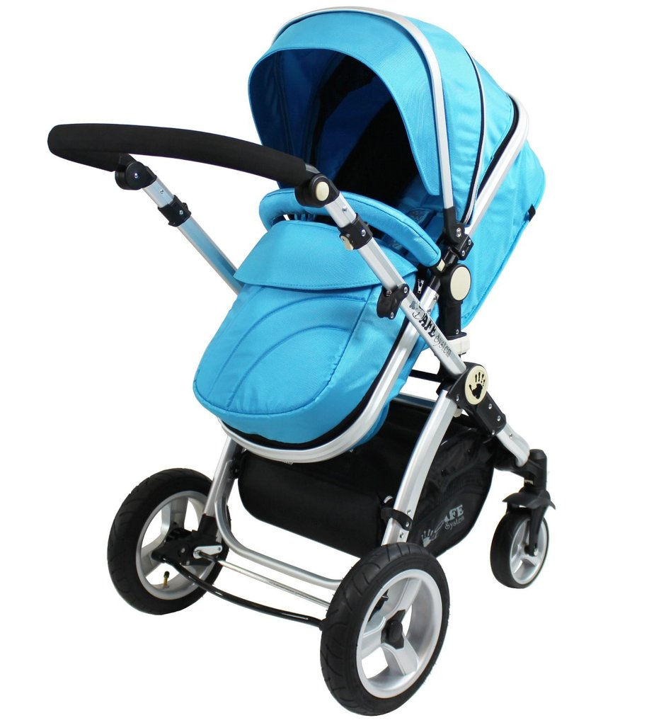 Thumbnail: ISAFE 2 In 1 Baby Blue Carrycot Pram Stroller