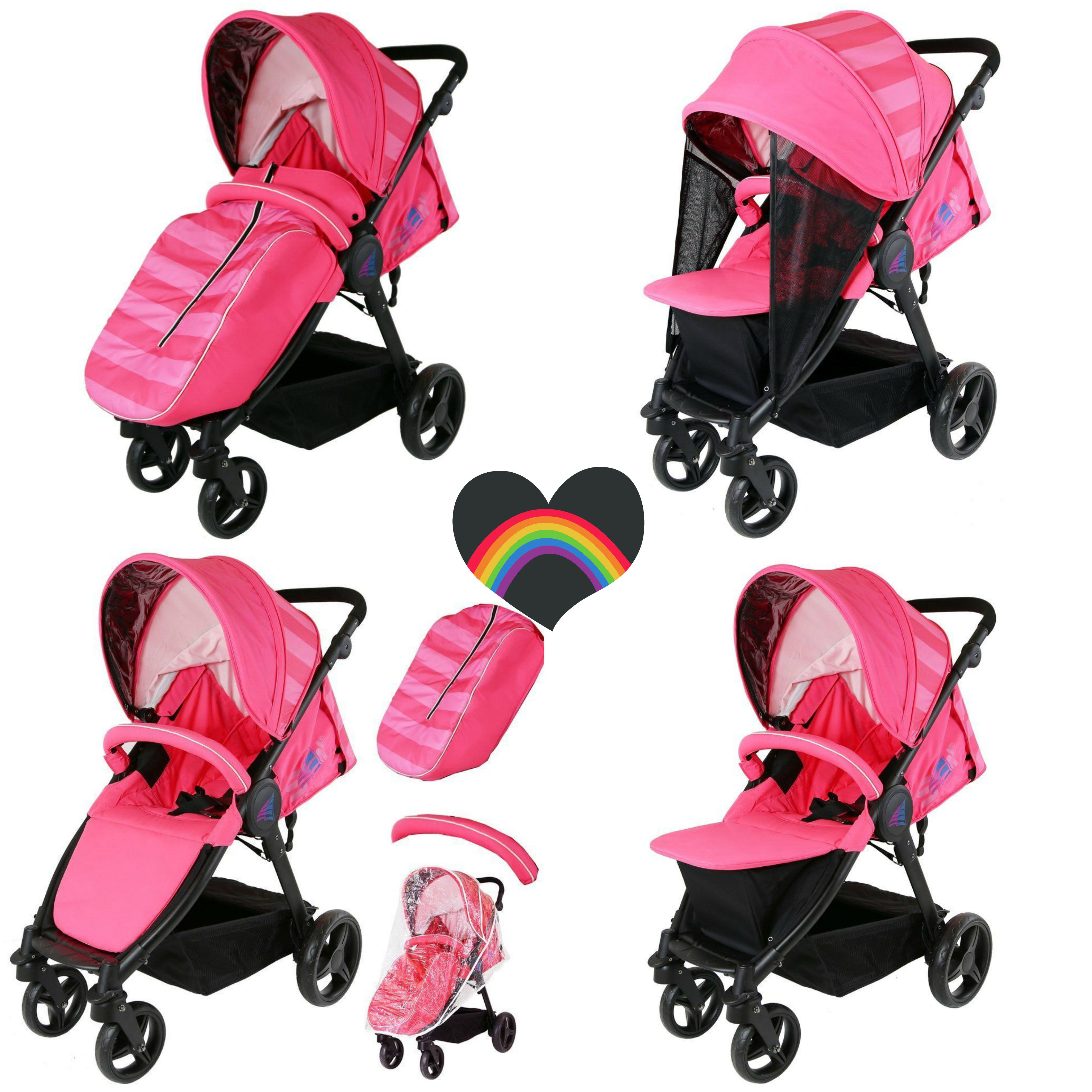 Pink Girls Single Toddler Reclining Buggy Pram Pushchair Stroller inc Raincover
