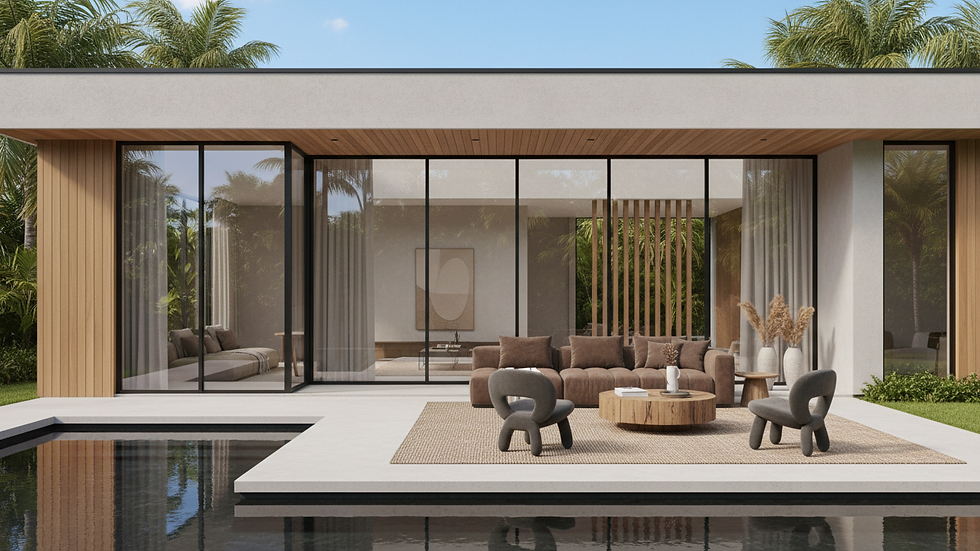 Eye-level view of a modern South Florida home exterior with hurricane-resistant windows