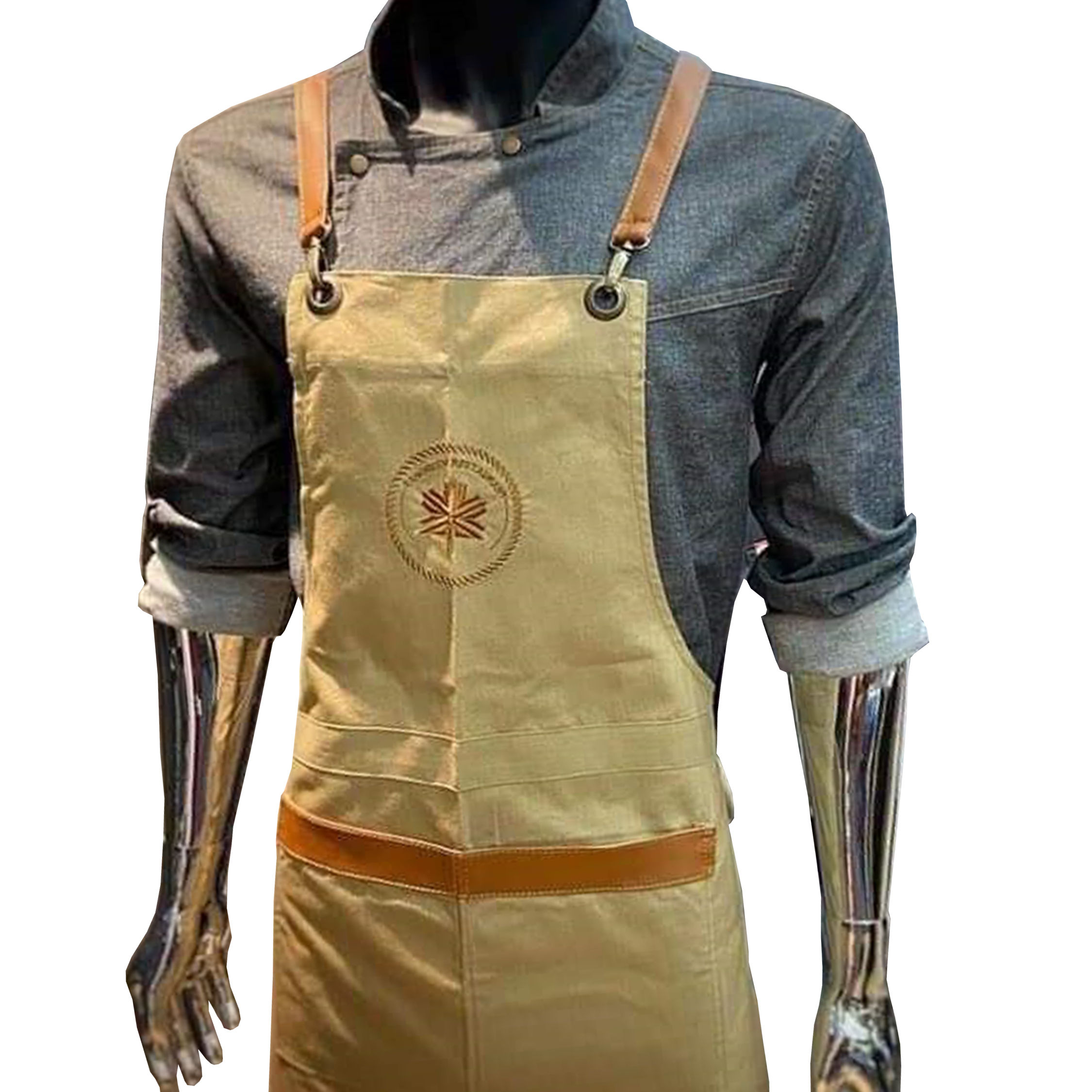 Heavy fabric waistcoat with leather