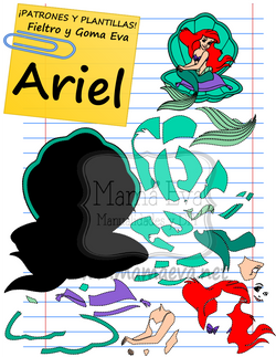 PLANTILLA PRINCESAS DISNEY ARIEL LA SIRENITA CONCHA GOMA EVA FIELTRO GRATIS