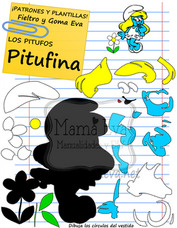 PLANTILLA DIBUJOS ANIMADOS 80 LOS PITUFOS PITUFINA GOMA EVA O FIELTRO GRATIS
