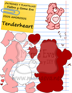 PLANTILLA DIBUJOS ANIMADOS 80'S OSOS AMOROSOS CARE BEARS TENDERHEART GOMA EVA FIELTRO GRATIS