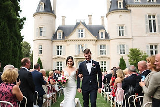 couple walking sown the aisle, classy, outdoor French chateau.jpg