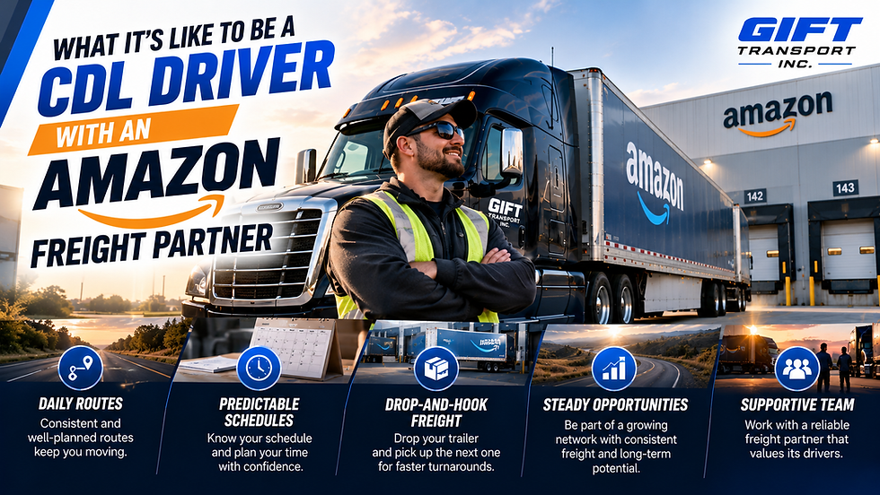 CDL driver operating a semi-truck for an Amazon Freight Partner.