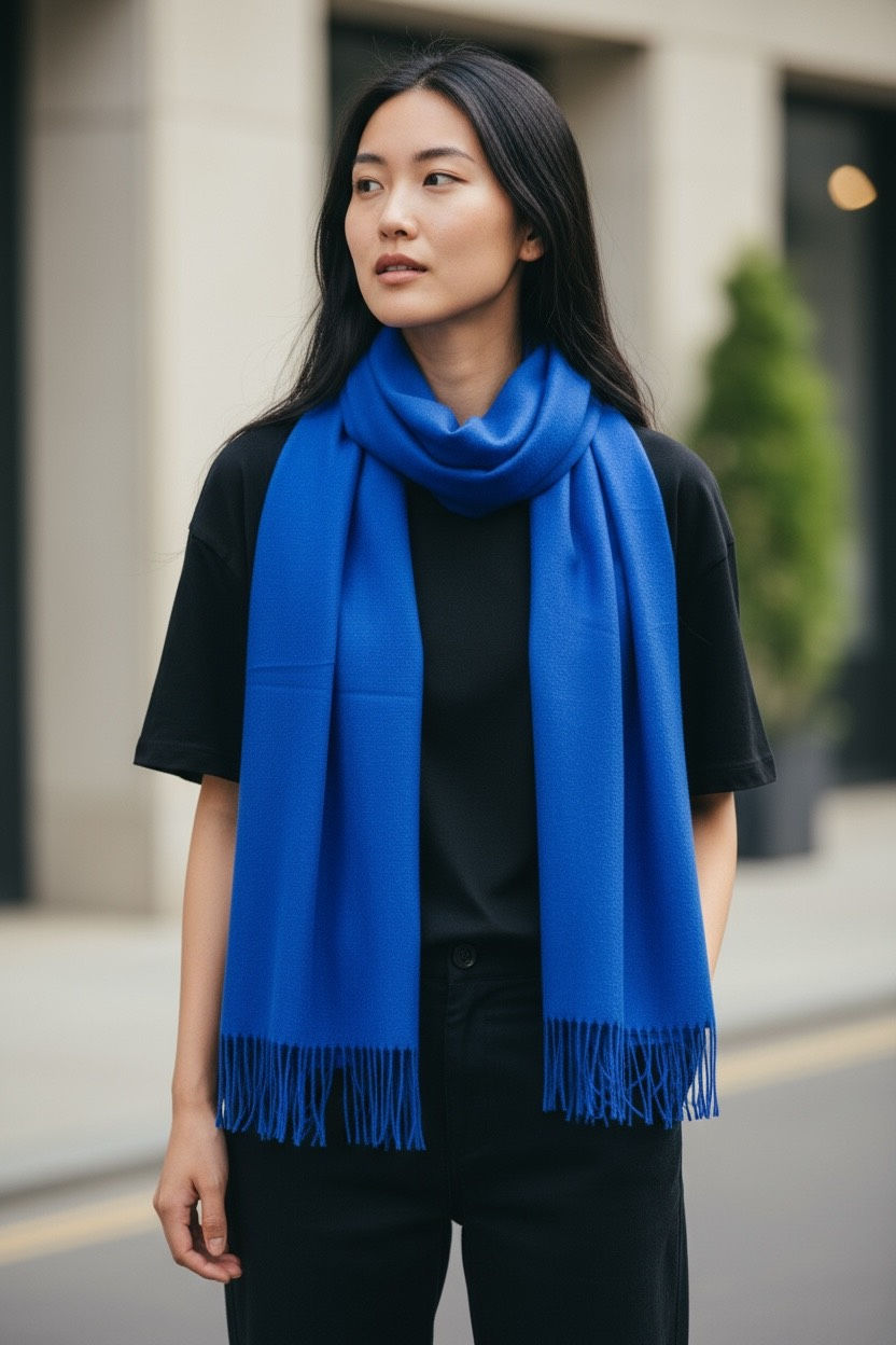 Écharpe basique unie ultra douce N°28 – BLEU ÉLECTRIQUE