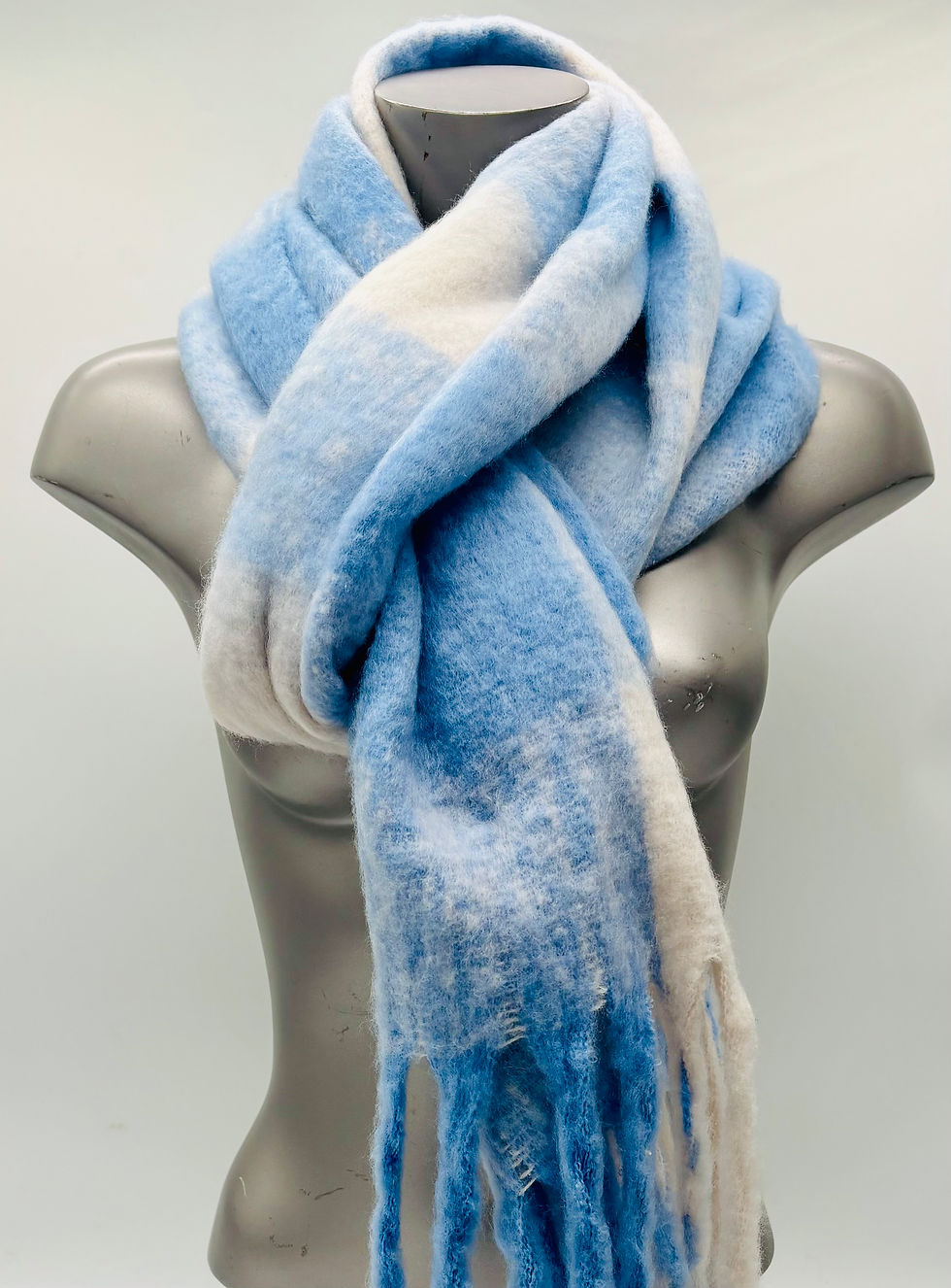 Grande et Grosse Écharpe N°33 : Bleu Ciel et Blanc