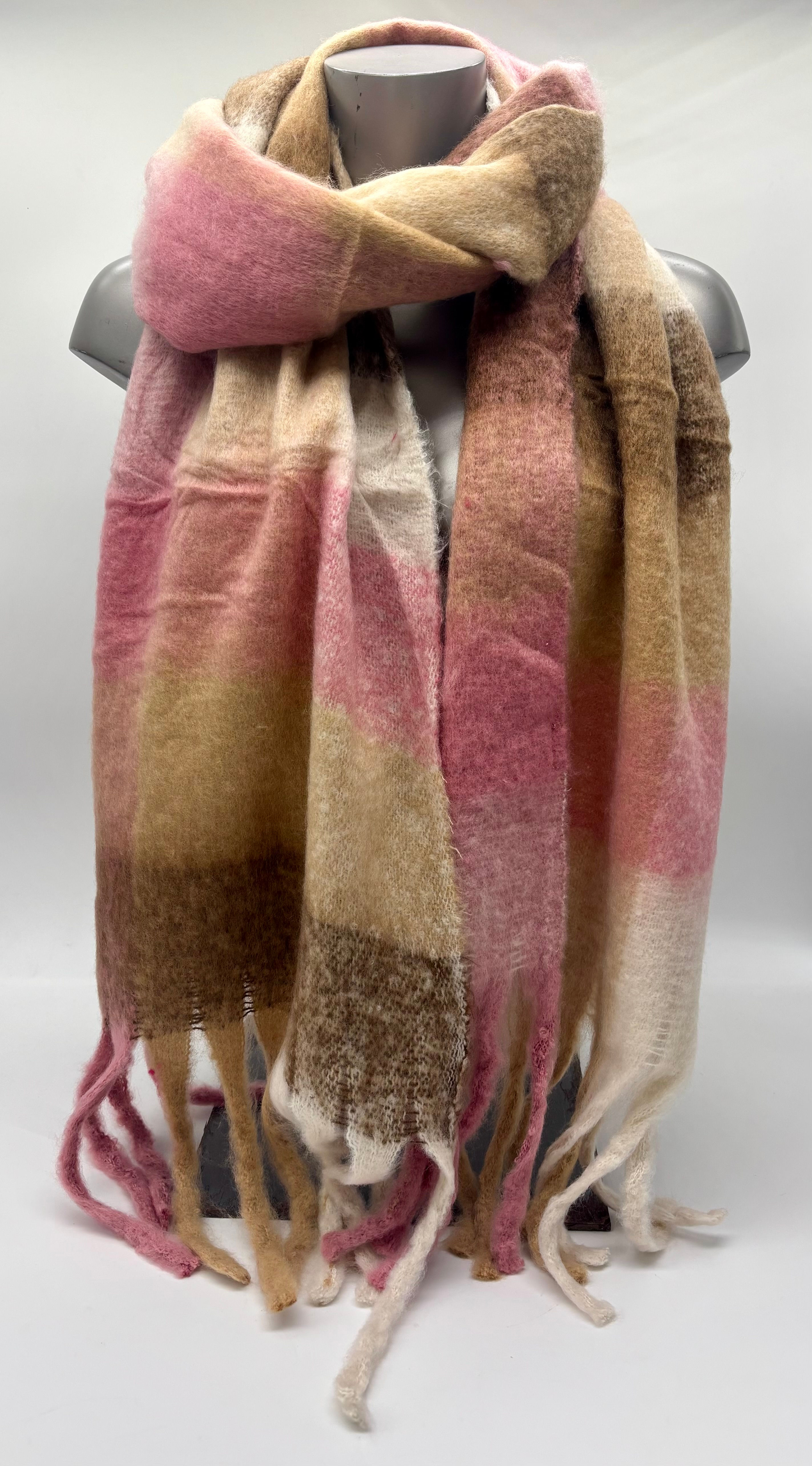 Grande et Grosse Écharpe N°60 : Rose et Beige