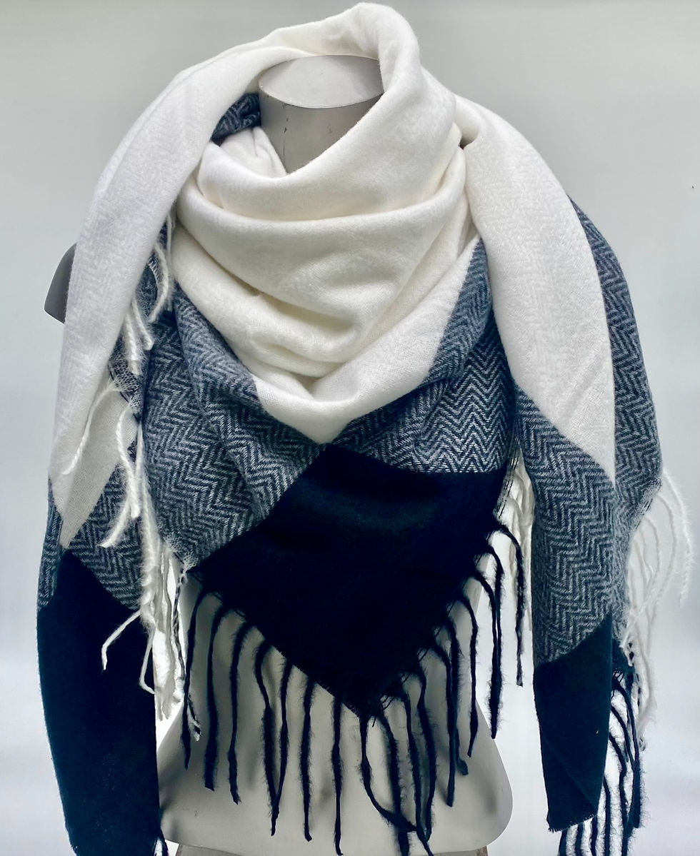 Écharpe carré, modèle mixte, pour homme et femme – N°34 : Blanc et noir