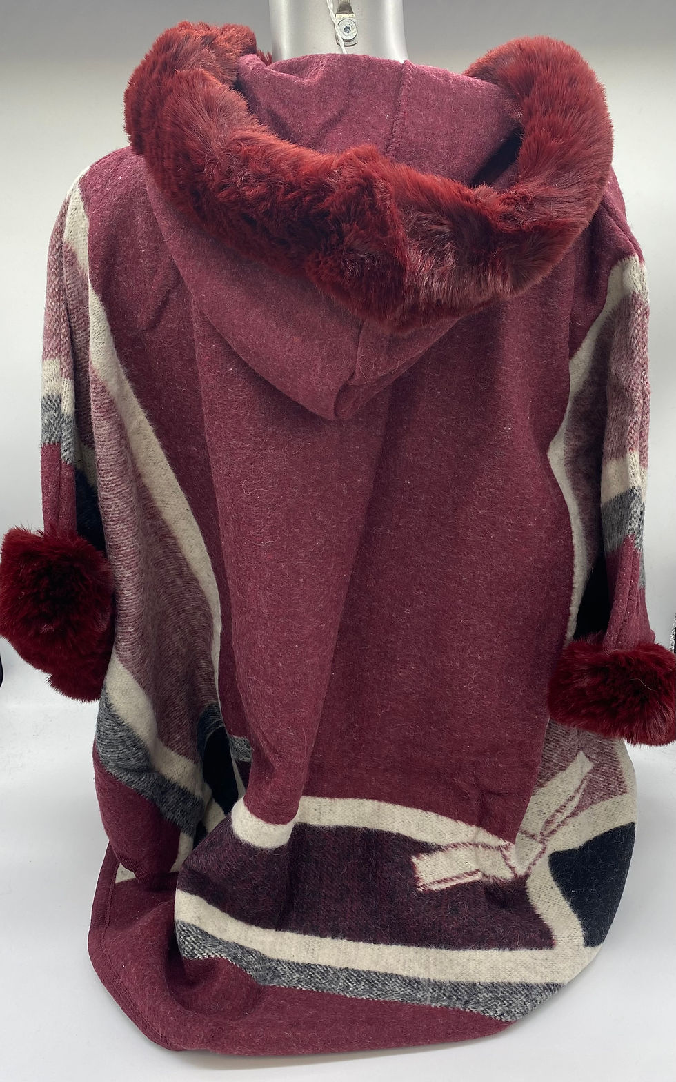Miniature : Cape avec encolure en fausse fourrure pour femme - 5 - Bordeau